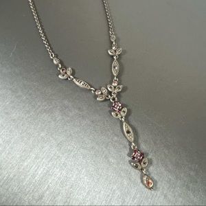 Amethyst Intricate Detailed Silver Tone Necklace